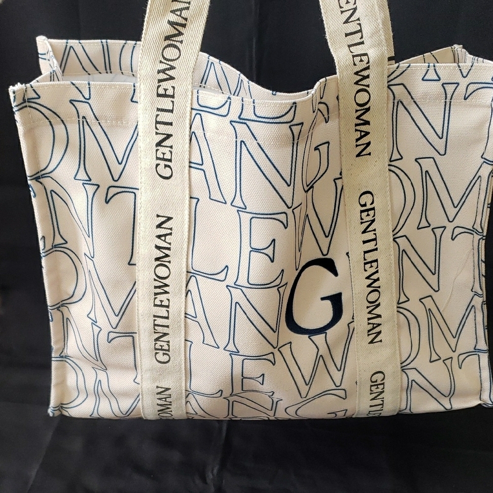 Gentlewoman Ivory Canvas Tote with Navy Logo - Picture 3 of 14
